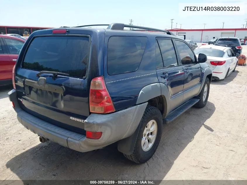 2003 Toyota 4Runner Sr5 V6 VIN: JTEZU14R038003220 Lot: 39758259