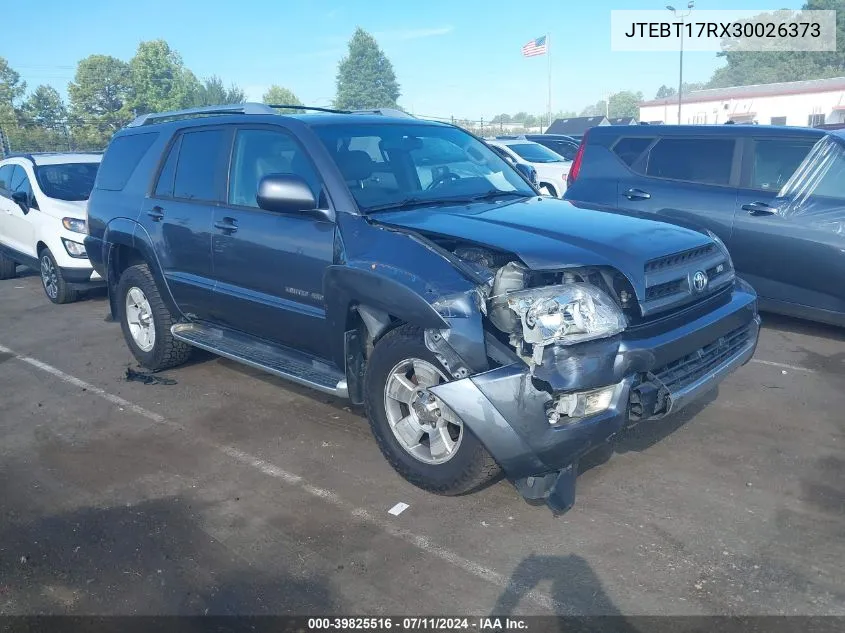 2003 Toyota 4Runner Limited V8 VIN: JTEBT17RX30026373 Lot: 39825516