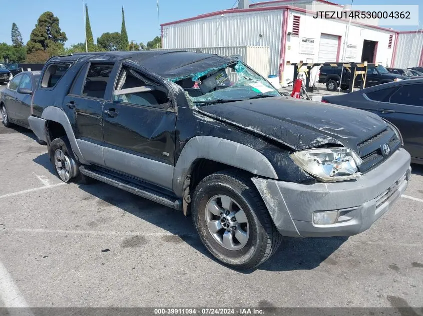 2003 Toyota 4Runner Sr5 V6 VIN: JTEZU14R530004362 Lot: 39911094