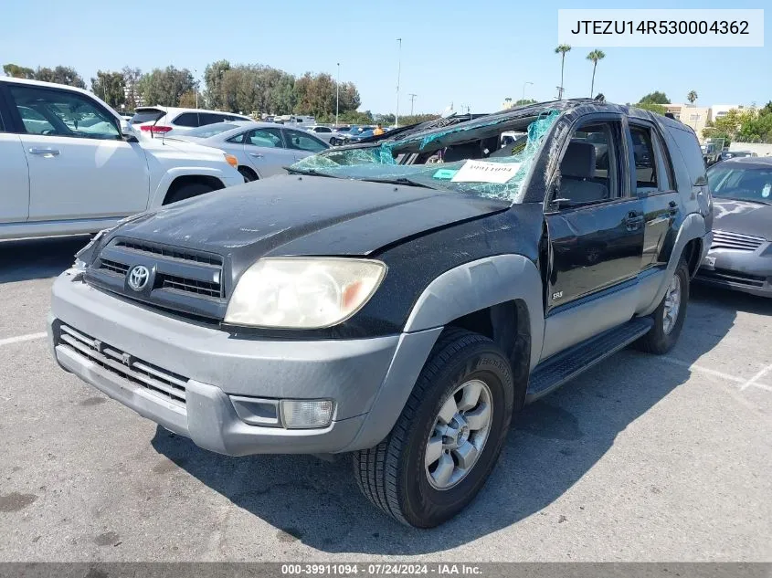 2003 Toyota 4Runner Sr5 V6 VIN: JTEZU14R530004362 Lot: 39911094