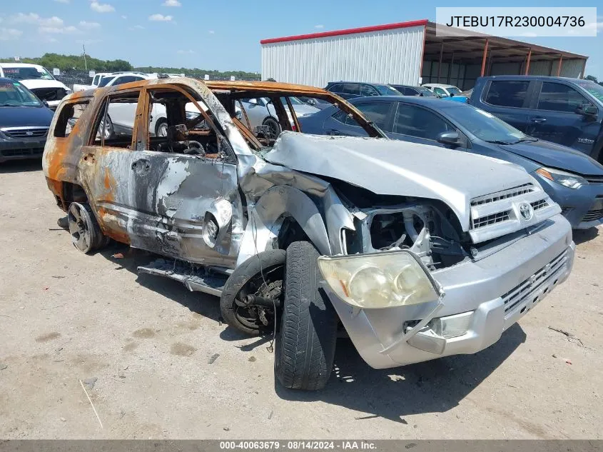 2003 Toyota 4 Runner VIN: JTEBU17R230004736 Lot: 40063679