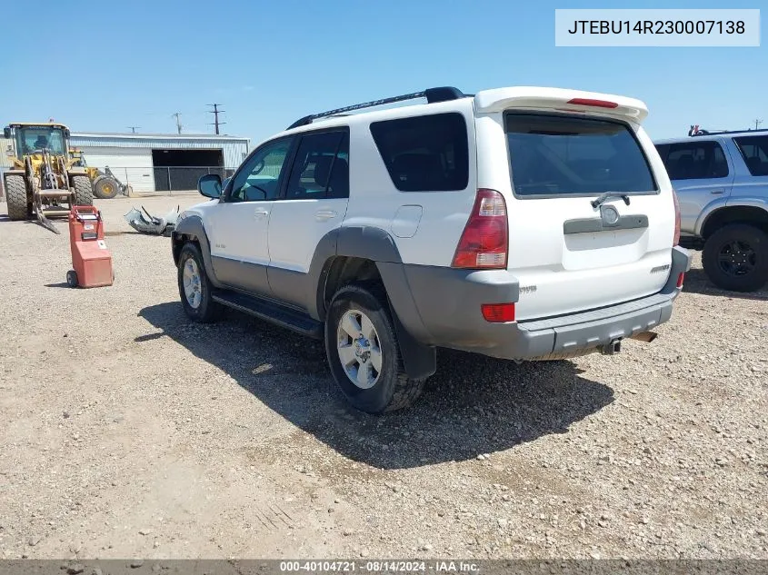 2003 Toyota 4Runner Sr5 V6 VIN: JTEBU14R230007138 Lot: 40104721