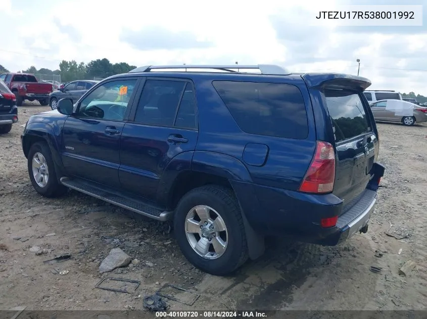 2003 Toyota 4Runner Limited V6 VIN: JTEZU17R538001992 Lot: 40109720