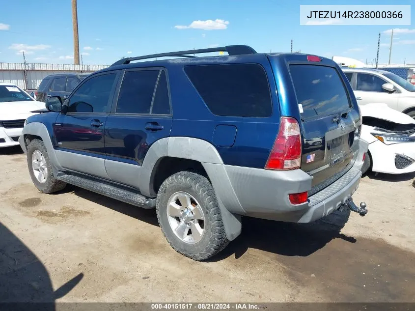 2003 Toyota 4Runner Sr5 V6 VIN: JTEZU14R238000366 Lot: 40151517