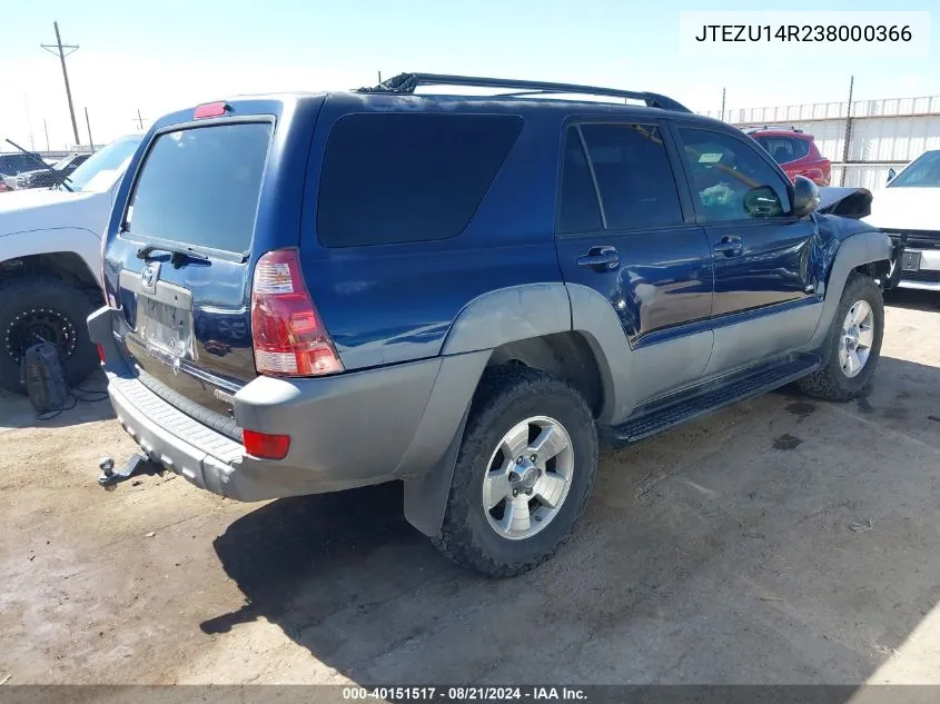 2003 Toyota 4Runner Sr5 V6 VIN: JTEZU14R238000366 Lot: 40151517