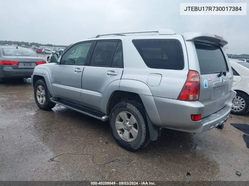 2003 Toyota 4Runner Limited V6 VIN: JTEBU17R730017384 Lot: 40259549