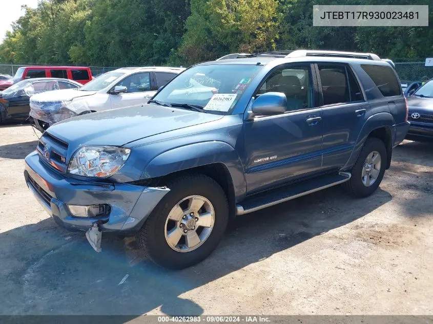 2003 Toyota 4Runner Limited V8 VIN: JTEBT17R930023481 Lot: 40262983