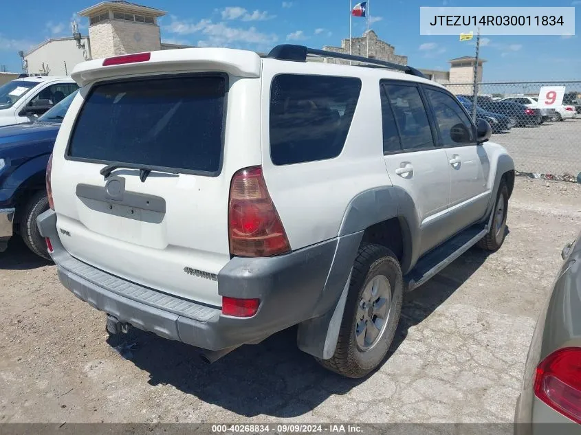 2003 Toyota 4Runner Sr5 V6 VIN: JTEZU14R030011834 Lot: 40268834