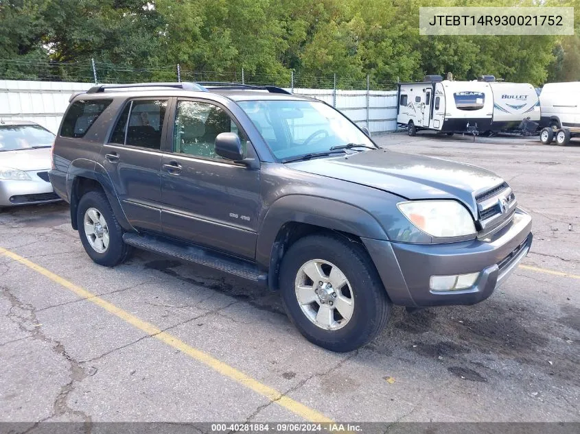 2003 Toyota 4Runner Sr5 V8 VIN: JTEBT14R930021752 Lot: 40281884