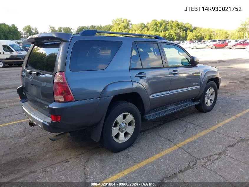 2003 Toyota 4Runner Sr5 V8 VIN: JTEBT14R930021752 Lot: 40281884