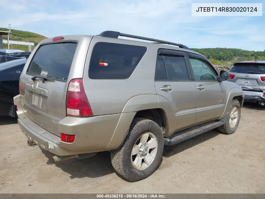 2003 Toyota 4Runner Sr5 V8 VIN: JTEBT14R830020124 Lot: 40336215