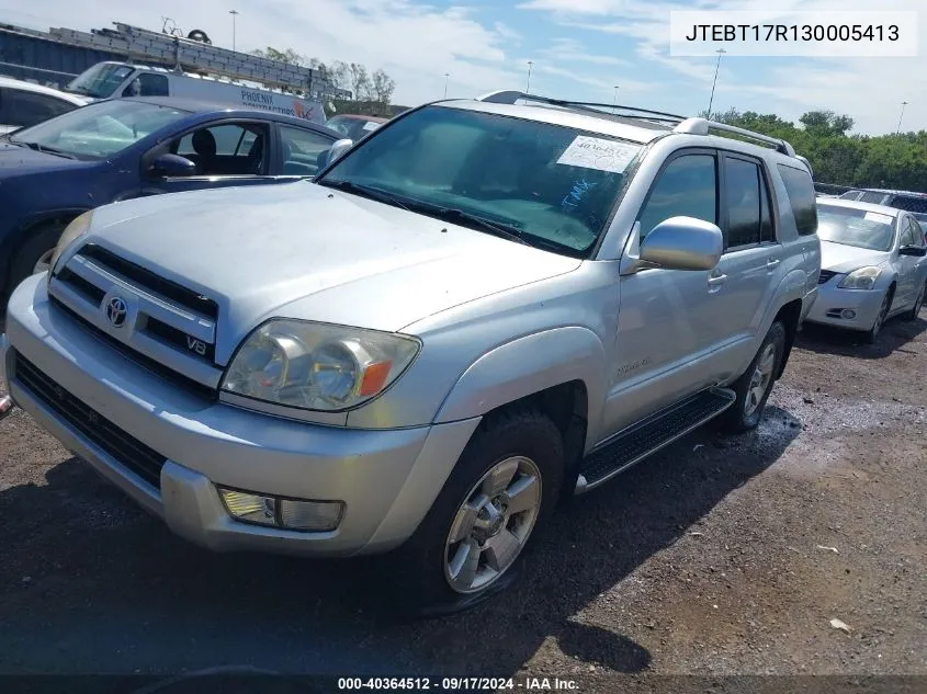 2003 Toyota 4Runner Limited V8 VIN: JTEBT17R130005413 Lot: 40364512