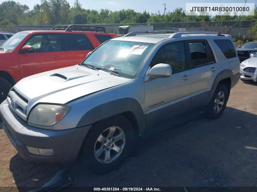 2003 Toyota 4Runner Sr5 Sport V8 VIN: JTEBT14R830010080 Lot: 40381284