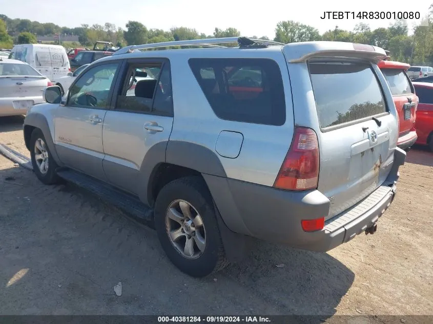 2003 Toyota 4Runner Sr5 Sport V8 VIN: JTEBT14R830010080 Lot: 40381284