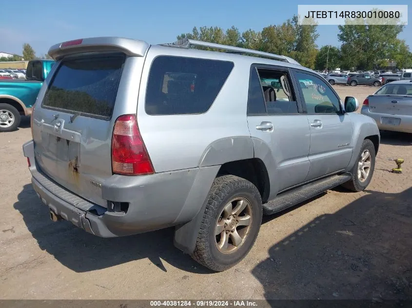 2003 Toyota 4Runner Sr5 Sport V8 VIN: JTEBT14R830010080 Lot: 40381284