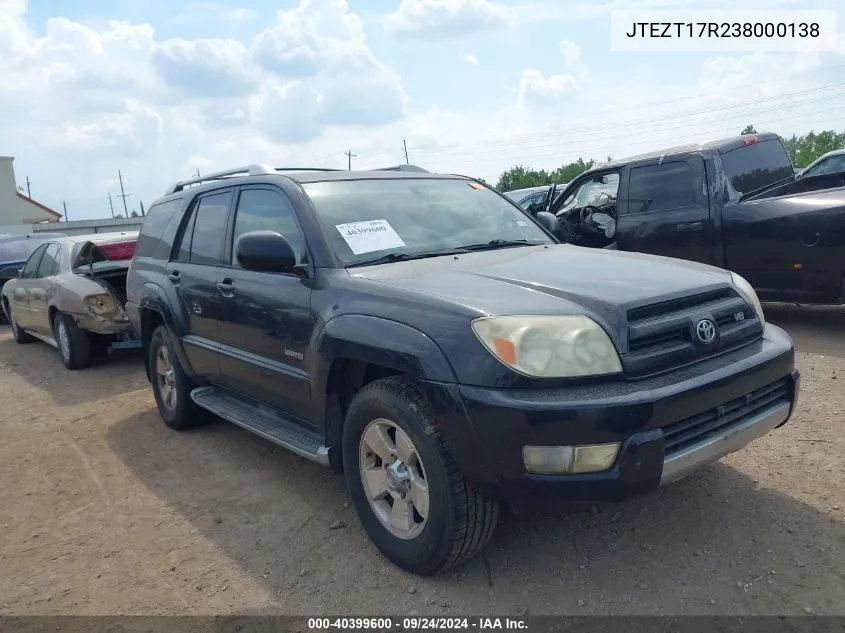 2003 Toyota 4Runner Limited V8 VIN: JTEZT17R238000138 Lot: 40399600