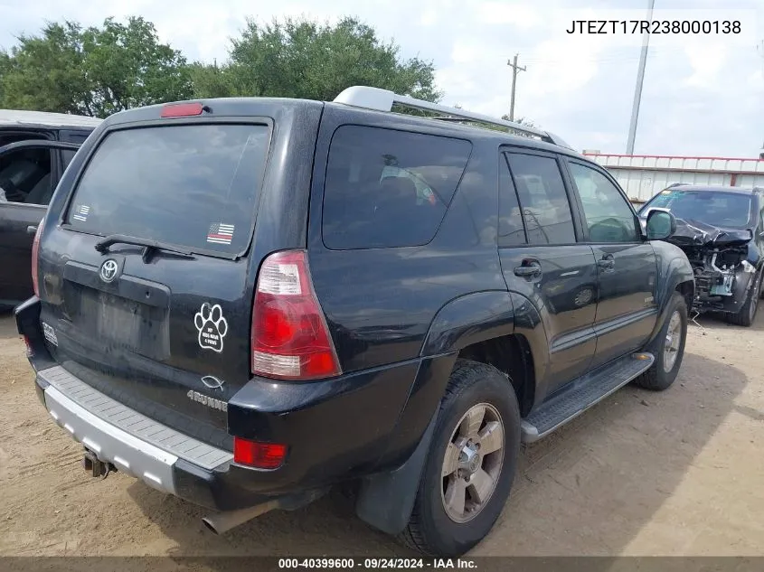 2003 Toyota 4Runner Limited V8 VIN: JTEZT17R238000138 Lot: 40399600