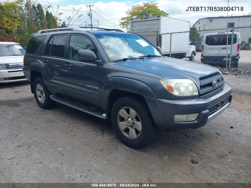 2003 Toyota 4Runner Limited VIN: JTEBT17R538004718 Lot: 40416678