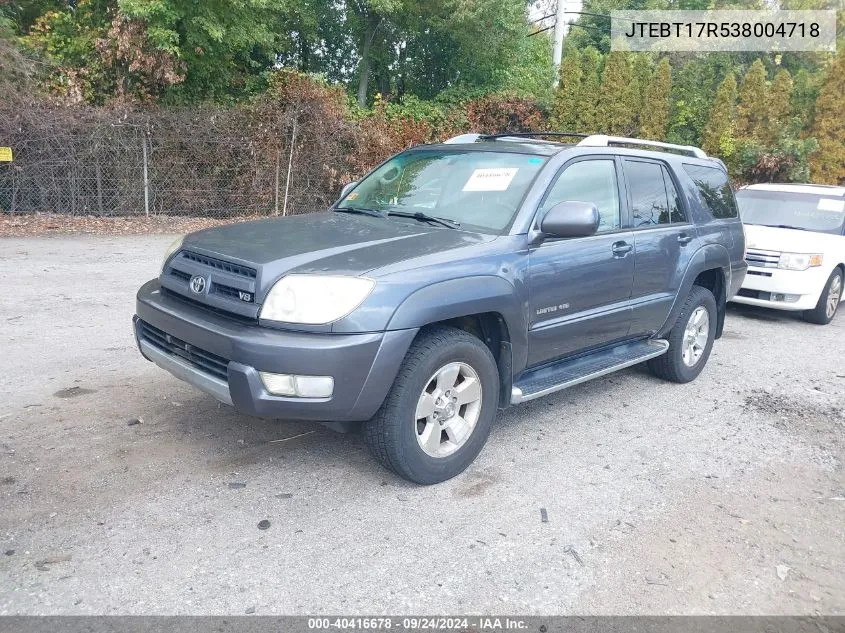 2003 Toyota 4Runner Limited VIN: JTEBT17R538004718 Lot: 40416678