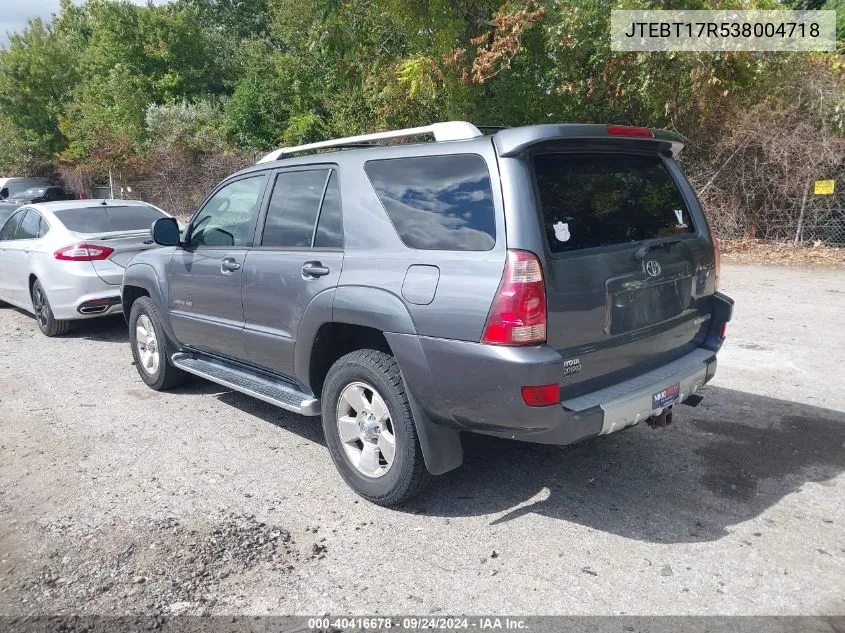 2003 Toyota 4Runner Limited VIN: JTEBT17R538004718 Lot: 40416678