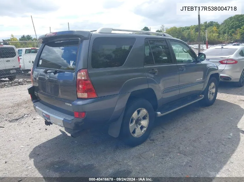 2003 Toyota 4Runner Limited VIN: JTEBT17R538004718 Lot: 40416678