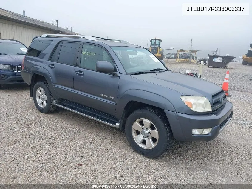 2003 Toyota 4Runner Limited V6 VIN: JTEBU17R338003337 Lot: 40456115