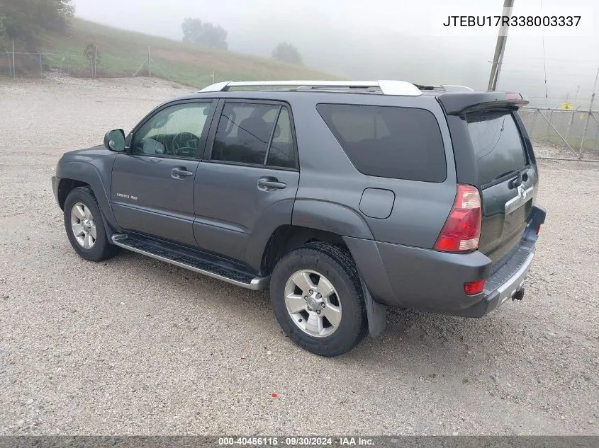 2003 Toyota 4Runner Limited V6 VIN: JTEBU17R338003337 Lot: 40456115