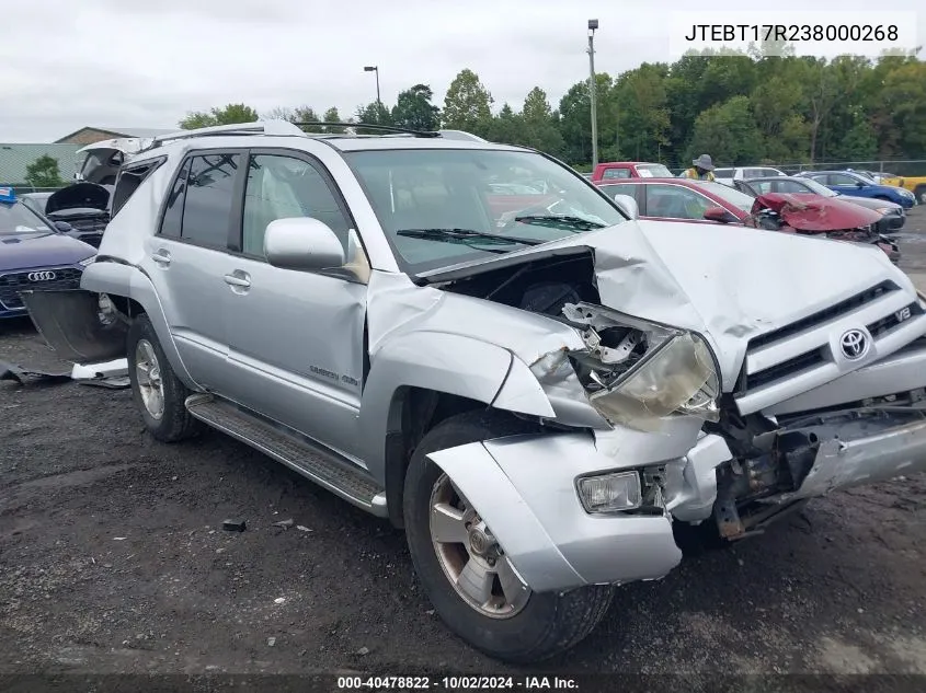 2003 Toyota 4Runner Limited V8 VIN: JTEBT17R238000268 Lot: 40478822