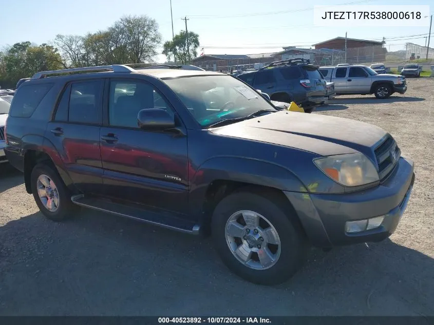 2003 Toyota 4Runner Limited V8 VIN: JTEZT17R538000618 Lot: 40523892