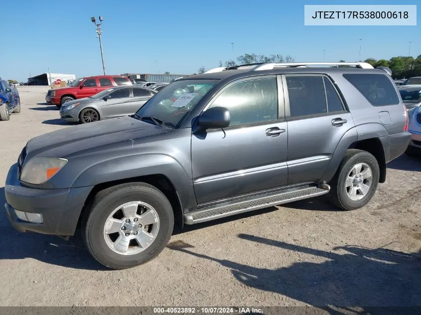 2003 Toyota 4Runner Limited V8 VIN: JTEZT17R538000618 Lot: 40523892