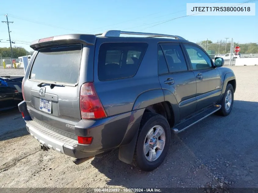 2003 Toyota 4Runner Limited V8 VIN: JTEZT17R538000618 Lot: 40523892