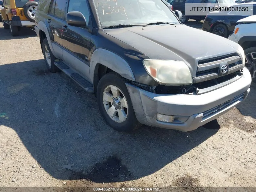 2003 Toyota 4Runner Sr5 V8 VIN: JTEZT14R430008650 Lot: 40527309