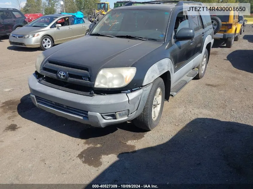 2003 Toyota 4Runner Sr5 V8 VIN: JTEZT14R430008650 Lot: 40527309