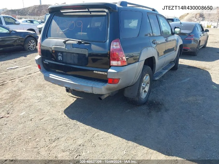 2003 Toyota 4Runner Sr5 V8 VIN: JTEZT14R430008650 Lot: 40527309