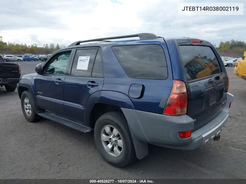 2003 Toyota 4Runner Sr5 V8 VIN: JTEBT14R038002119 Lot: 40528277