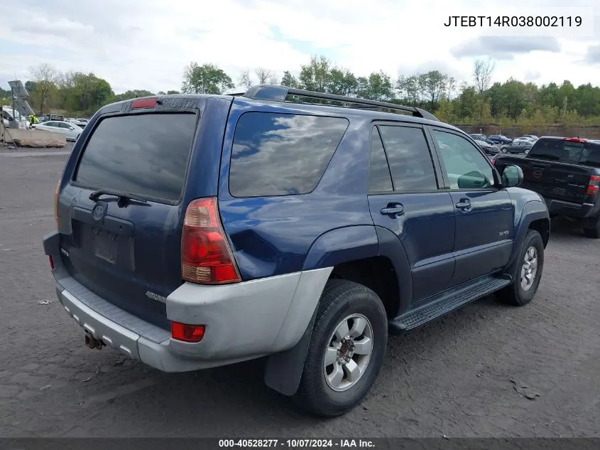 2003 Toyota 4Runner Sr5 V8 VIN: JTEBT14R038002119 Lot: 40528277