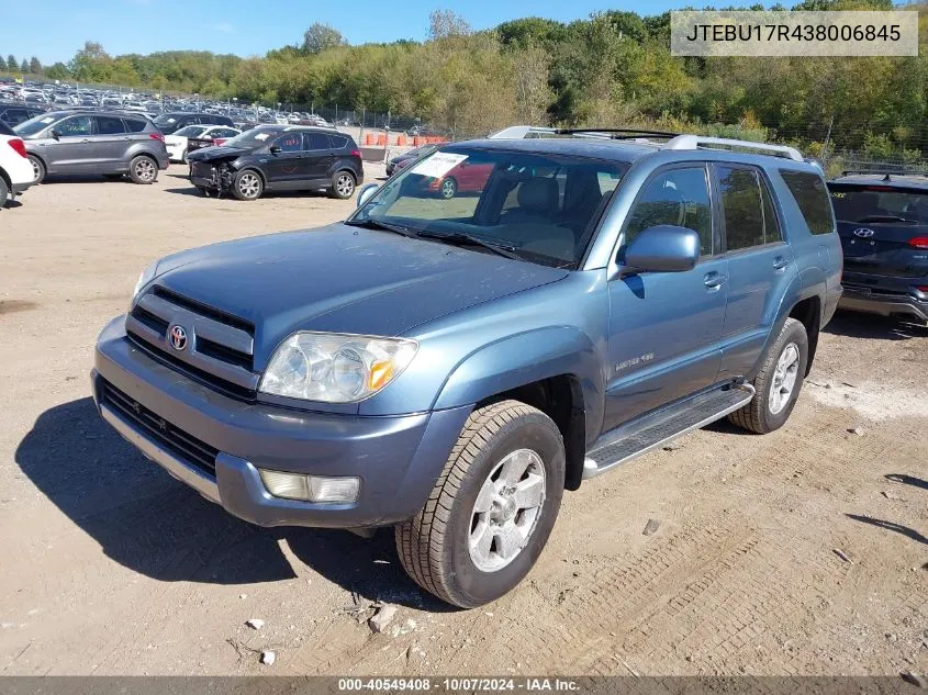 2003 Toyota 4Runner Limited V6 VIN: JTEBU17R438006845 Lot: 40549408