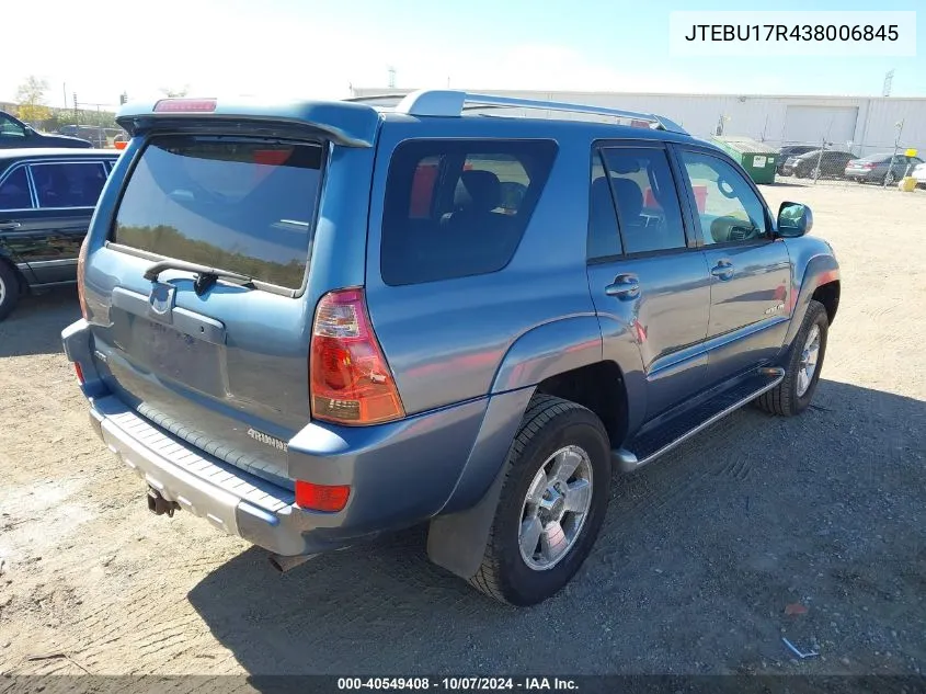 2003 Toyota 4Runner Limited V6 VIN: JTEBU17R438006845 Lot: 40549408