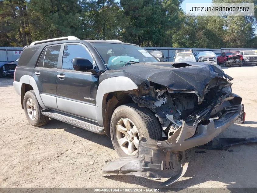 2003 Toyota 4Runner Sr5 Sport V6 VIN: JTEZU14R830002587 Lot: 40551964