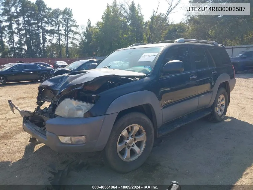 2003 Toyota 4Runner Sr5 Sport V6 VIN: JTEZU14R830002587 Lot: 40551964