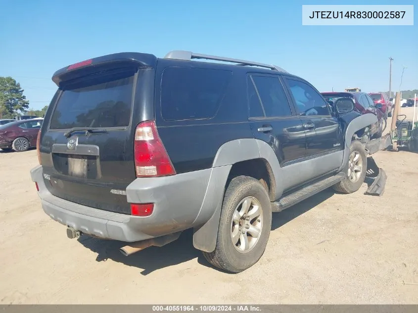 2003 Toyota 4Runner Sr5 Sport V6 VIN: JTEZU14R830002587 Lot: 40551964