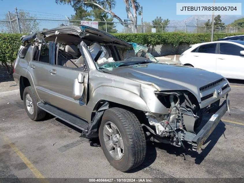 2003 Toyota 4Runner Limited V6 VIN: JTEBU17R838006704 Lot: 40566427