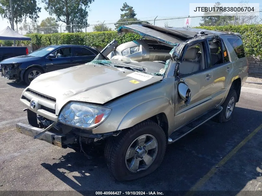 2003 Toyota 4Runner Limited V6 VIN: JTEBU17R838006704 Lot: 40566427