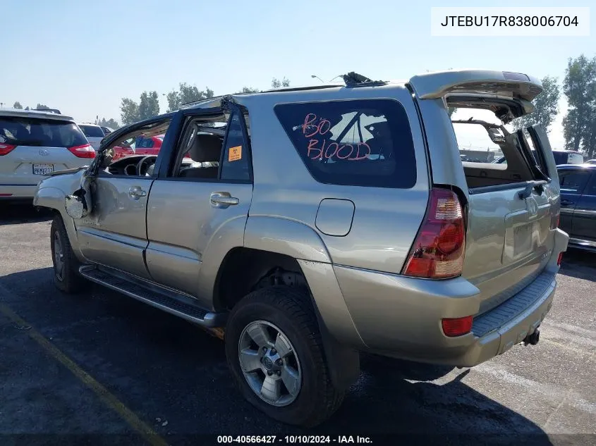 2003 Toyota 4Runner Limited V6 VIN: JTEBU17R838006704 Lot: 40566427