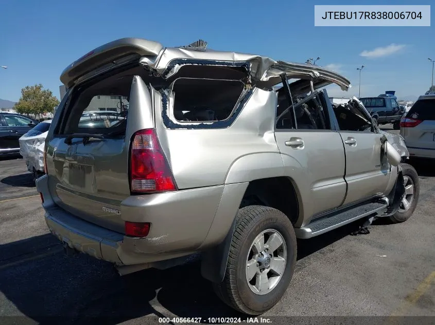 2003 Toyota 4Runner Limited V6 VIN: JTEBU17R838006704 Lot: 40566427