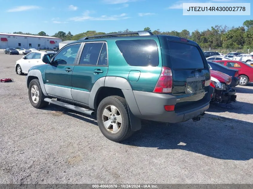 2003 Toyota 4Runner Sr5 V6 VIN: JTEZU14R430002778 Lot: 40663576