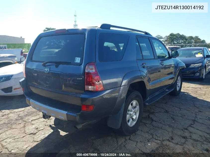 2003 Toyota 4Runner Sr5 V6 VIN: JTEZU14R130014192 Lot: 40679998