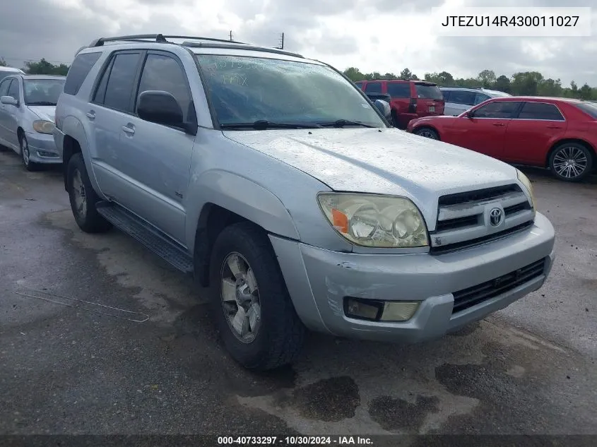 2003 Toyota 4Runner Sr5 V6 VIN: JTEZU14R430011027 Lot: 40733297