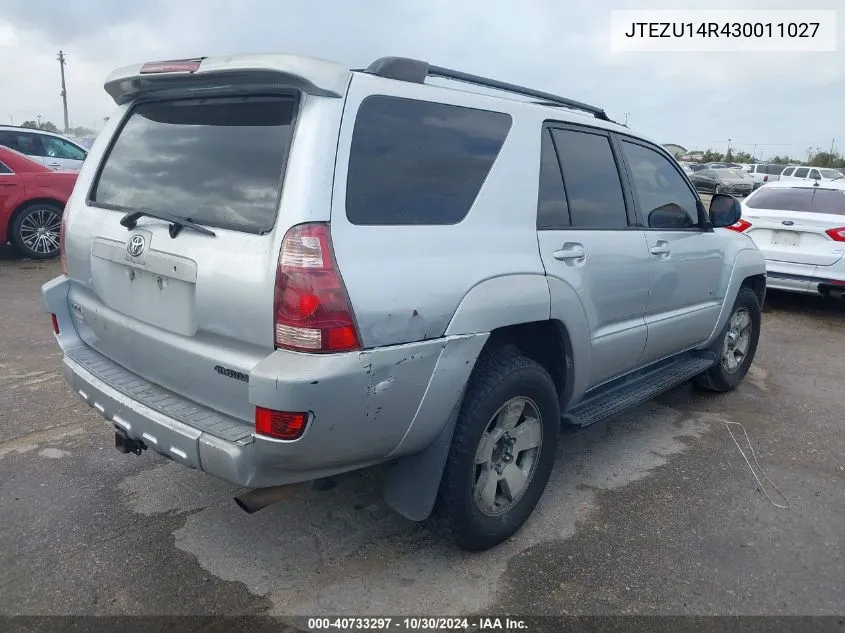 2003 Toyota 4Runner Sr5 V6 VIN: JTEZU14R430011027 Lot: 40733297