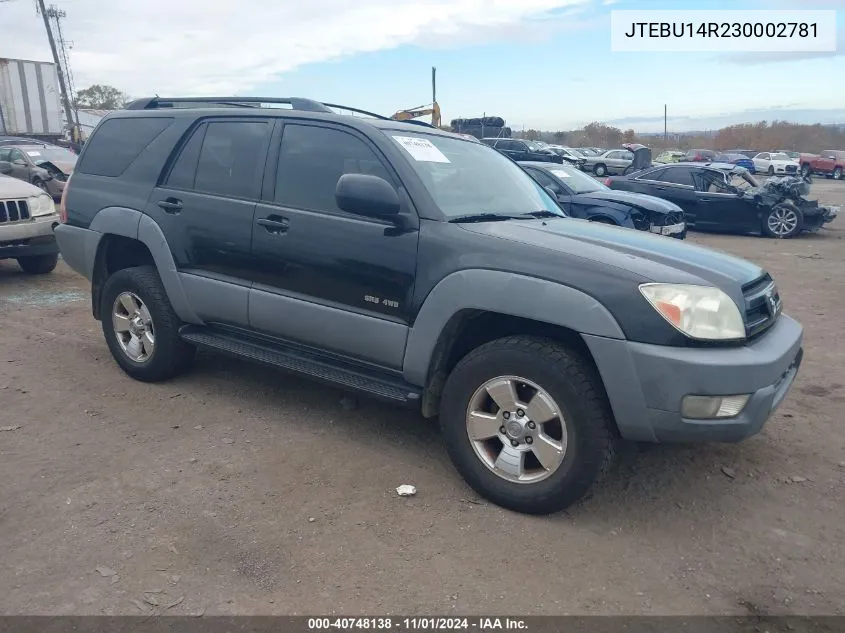 2003 Toyota 4Runner Sr5 V6 VIN: JTEBU14R230002781 Lot: 40748138